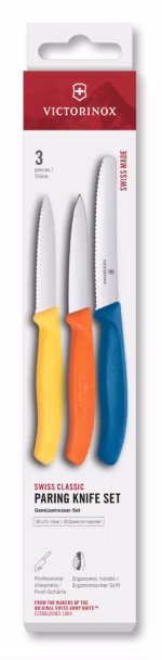 Victorinox Swiss Classic Gemüsemesser Set gelb, orange, hellblau (3tlg, gerade/Wellen)