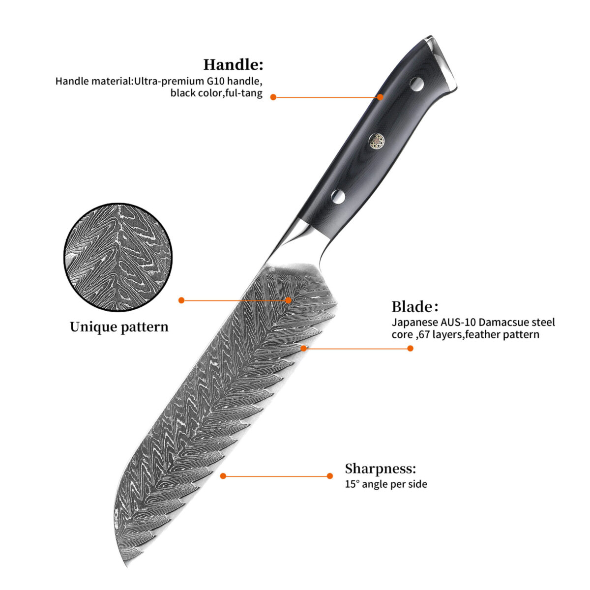 Damast Santokumesser Nietengriff – Bild 2