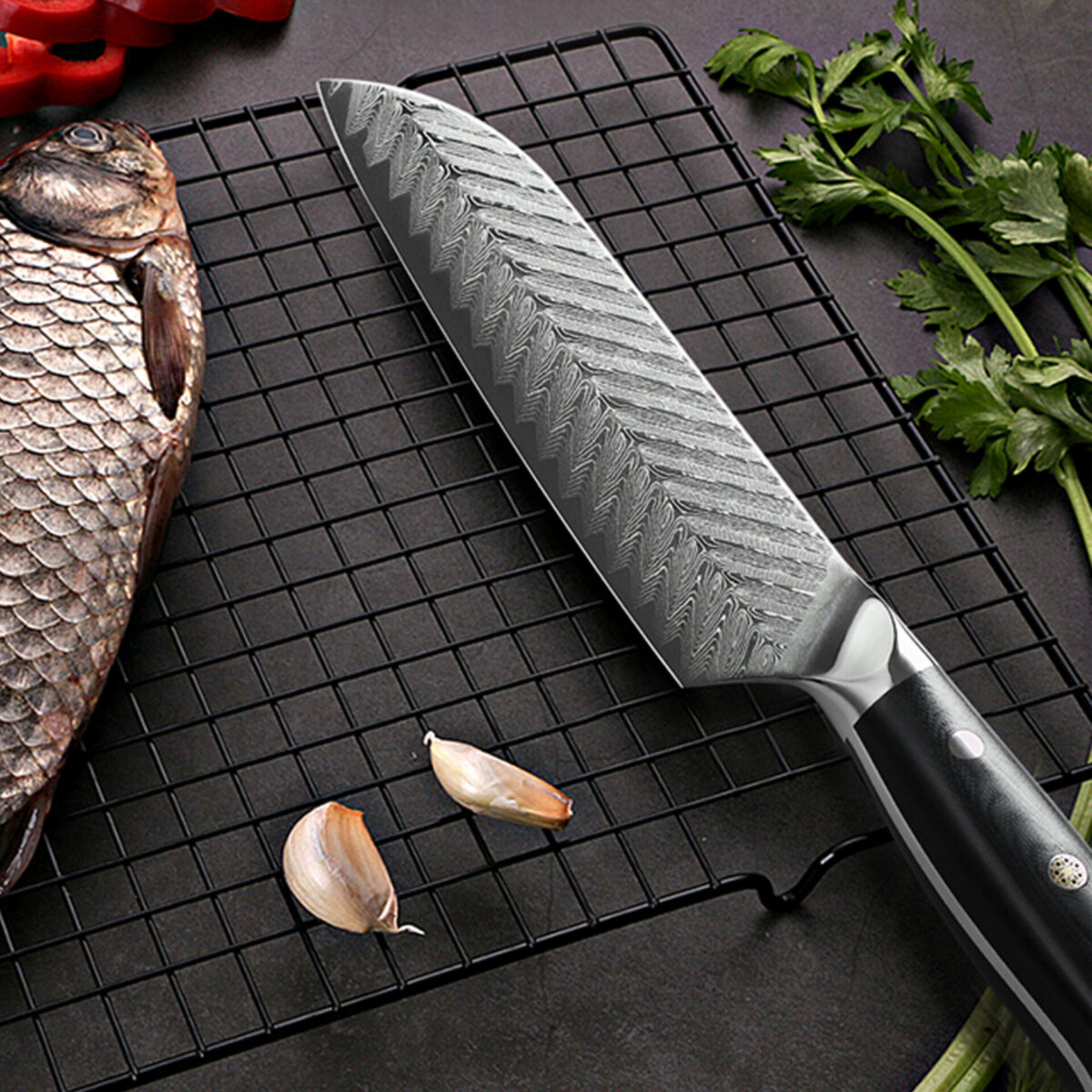 Damast Santokumesser Nietengriff – Bild 5