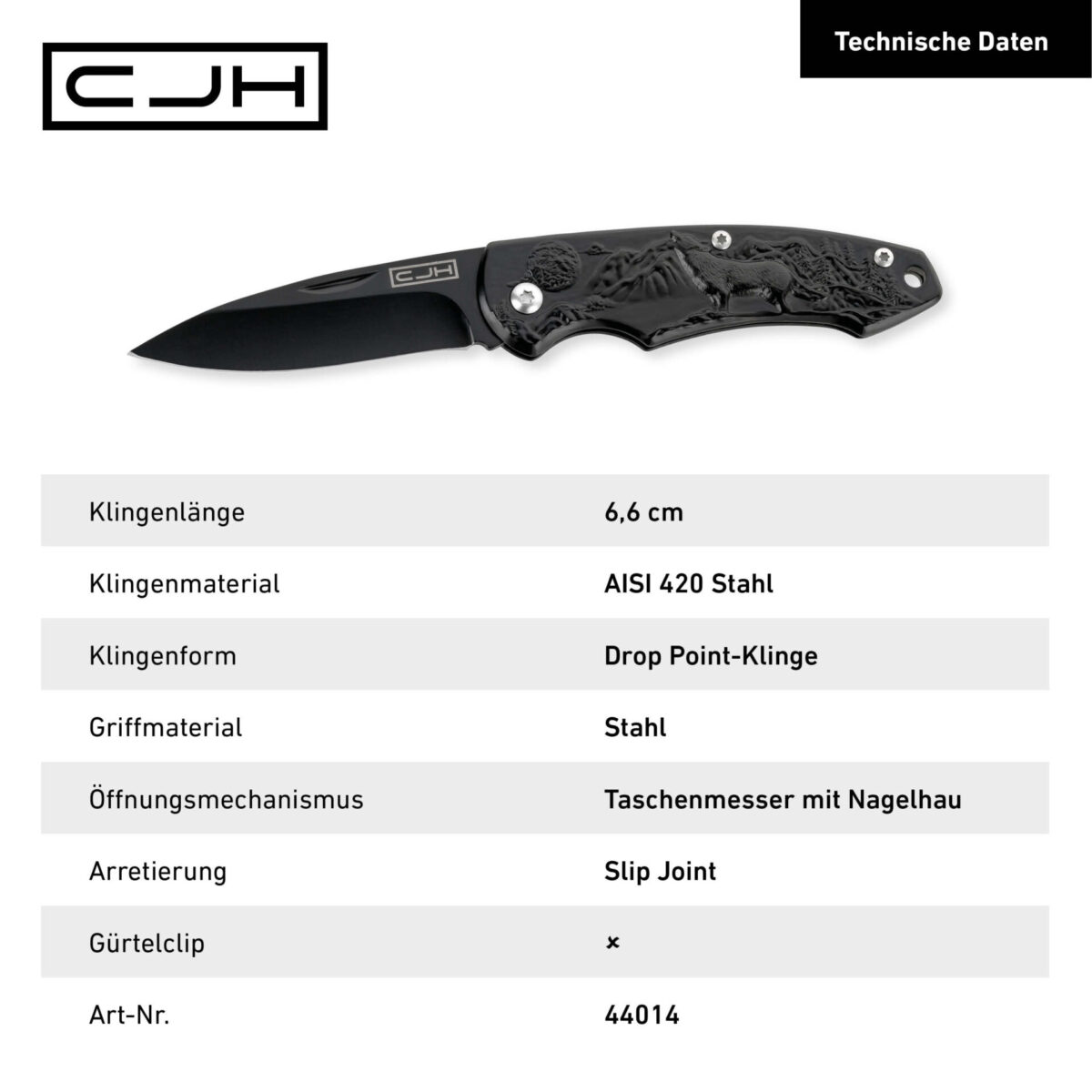 CJH Taschenmesser, Wolf, schwarz – Bild 3